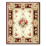 Elegant Ivory Peony Floral Area Rug with Burgundy Border