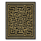 Gold Greek Key Maze Area Rug on Black