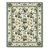 Cream Floral Green Border Vintage Area Rug
