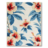 Hibiscus Floral Area Rug with Blue Leaves