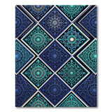 Teal Blue Mandala Diamond Tile Rug