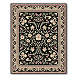 Elegant Black Floral Vintage Area Rug with Pink Accents