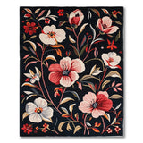 Red Pink Floral Blooms Area Rug on Black