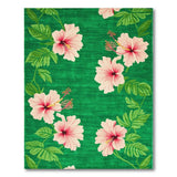 Pink Hibiscus Green Area Rug