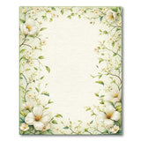 White Magnolia Green Leaf Floral Border Rug