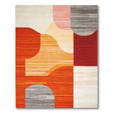 Abstract Curved Orange Multi-Color Area Rug