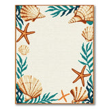 Blue Teal Seashell Starfish Coastal Border Rug