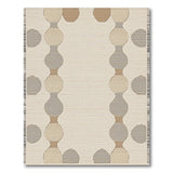 Neutral Beige Grey Circle Motif Fringe Rug