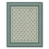 Teal Geometric Motif Area Rug with Greek Key Border