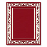 Deep Red Area Rug with Ornate Ivory Scroll Border