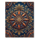 Navy Mandala Area Rug with Orange Gold Vines