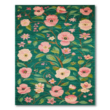 Emerald Green Rug with Lush Pink Peonies