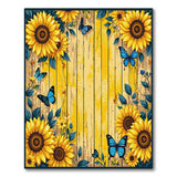 Sunflower Blue Butterfly Rustic Wood Area Rug