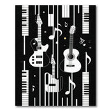 ODIKA Modern Music Theme Washable Rug - Black & White Guitar and Piano Low Pile Area Rug