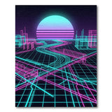 ODIKA Retro Synthwave Neon Grid Washable Area Rug - 80s Cyberpunk Non-Slip Low Pile Decor