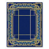 Art Deco Navy Rug with Gold Teal Frame