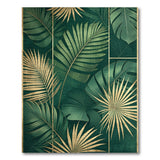 Emerald Green Palm Monstera Leaf Rug with Gold Accents