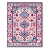 Blush Pink Teal Geometric Persian Area Rug