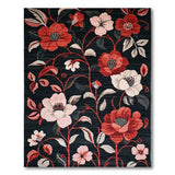 Vintage Red Floral Area Rug on Black