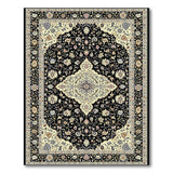 Elegant Black Persian Area Rug with Ivory Floral Motifs
