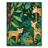Jungle Safari Kids Cartoon Rug with Giraffes Leopard Fawn