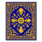 Royal Blue Gold Ornate Floral Border Rug