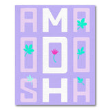 Purple Geometric Letter Rug with Leaves Pink Flower