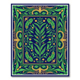 Vintage Navy Fern Leaf Berry Medallion Area Rug