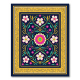 Ornate Navy Floral Persian Area Rug with Gold Border