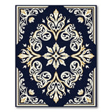 Blue and Teal Navy Blue Gold Ornate Floral Area Rug