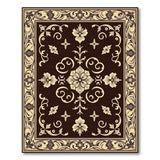 Ornate Beige Floral on Brown Area Rug