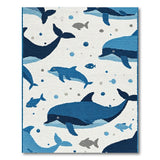 Playful Blue Dolphins Whales Kids Area Rug