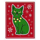 Festive Green Cartoon Cat Holiday Rug
