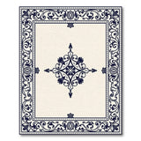 Beige and Neutral Ornate Navy Border Beige Area Rug