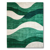 Wavy Green and Cream Abstract Area Rug