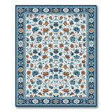 Navy Blue Floral Persian Area Rug with Orange Accents