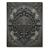 Ornate Grey Baroque Medallion Area Rug