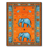 Blue Elephant Persian Area Rug on Orange