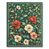Emerald Green Red Poppy Floral Area Rug