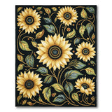 Vibrant Sunflower Floral Black Area Rug