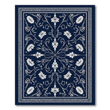 Navy Blue Floral Vine Rug with Greek Key Border