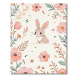 Blush Pink Bunny Floral Nursery Rug