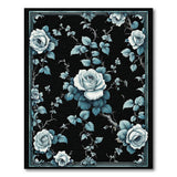 Vintage Blue Rose Floral Area Rug