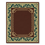 Ornate Teal Gold Border Brown Area Rug