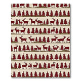 Red Silhouette Deer Pine Forest Area Rug