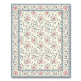 Pink Floral Vintage Area Rug with Blue Border