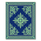 Blue and Teal Teal Floral Medallion Navy Area Rug