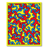 Vibrant Red Blue Squiggle Abstract Area Rug