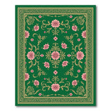 Emerald Green Pink Floral Vintage Area Rug