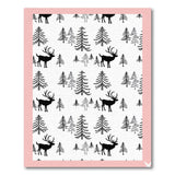 Black Silhouette Deer Pine Forest Area Rug